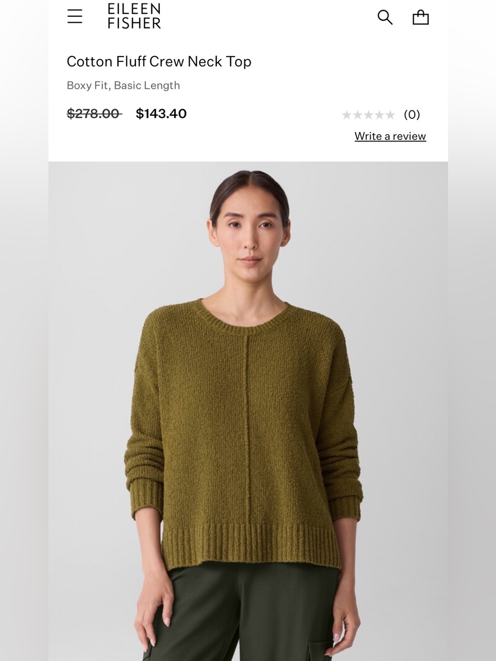 Eileen Fisher Olive Crew Neck Textured Sweater